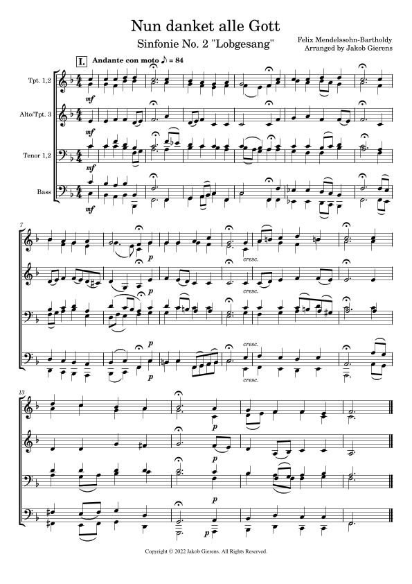 Now thank we all our God/Nun danket alle Gott (arr. Jakob Gierens)