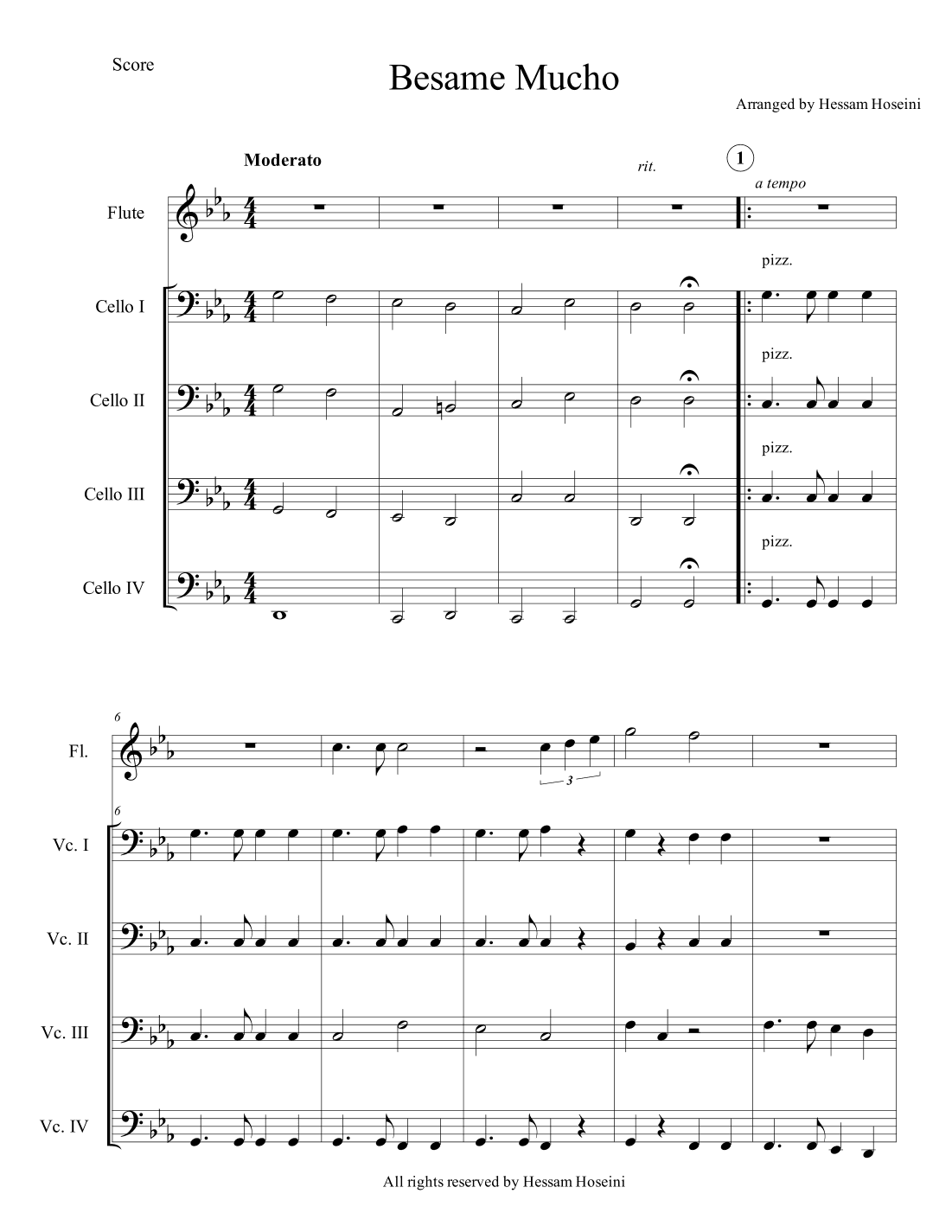 Besame Mucho (for Flute & cello quartet) (arr. Hessam Hoseini)
