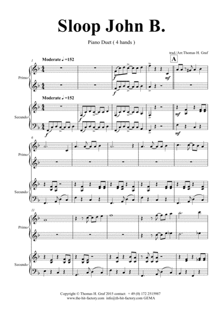 Sloop John B. - Caribian Folk Song - Piano Duet (4 Hands) (arr. Thomas H. Graf)
