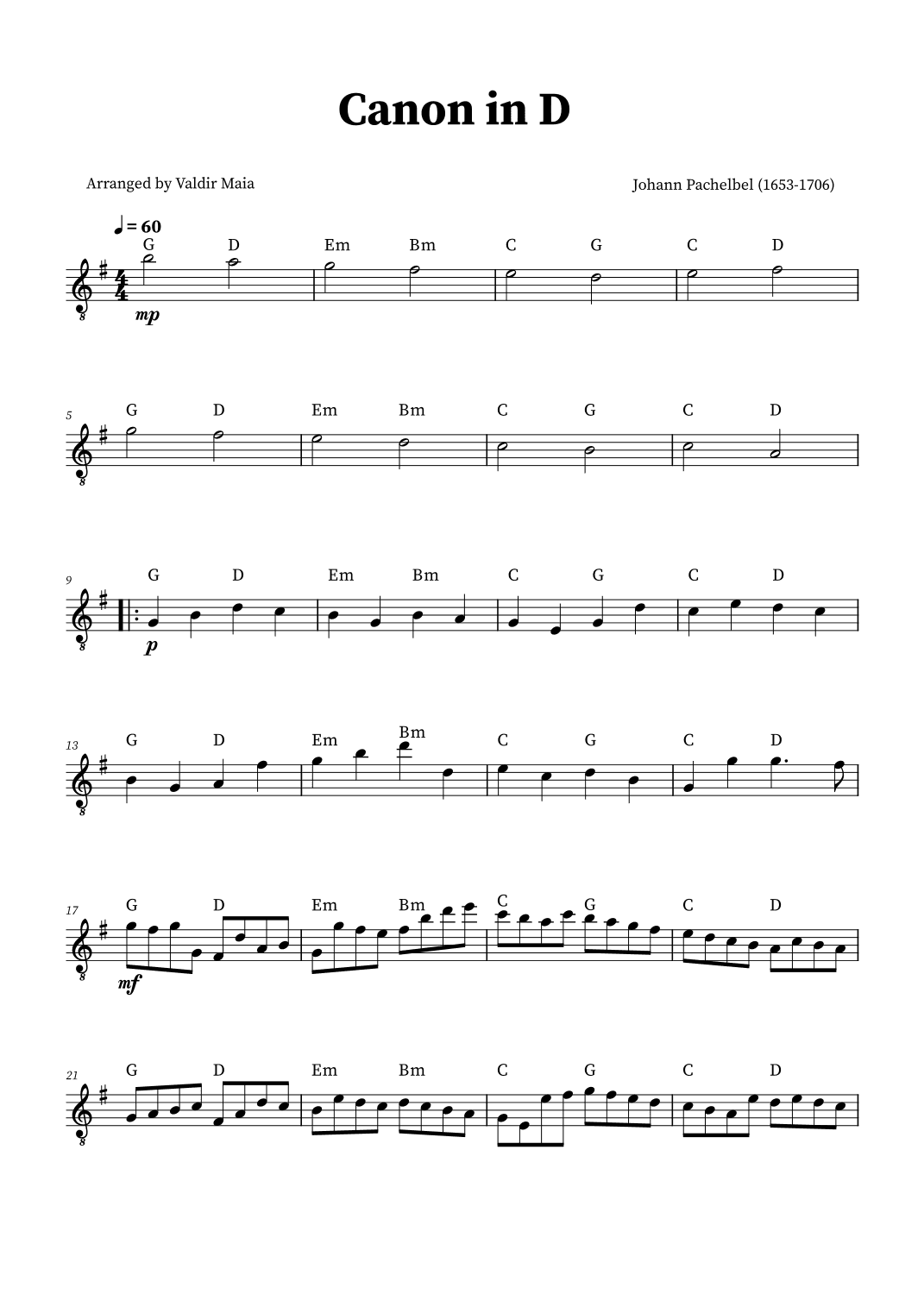 Canon in D - Acoustic Guitar Solo (+CHORDS) (arr. Valdir Maia)