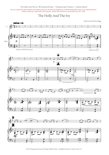 The Holly And The Ivy (shmooshy ballad) - Bb Clarinet and Piano by Chris Lawry and Keri Degg. Includ