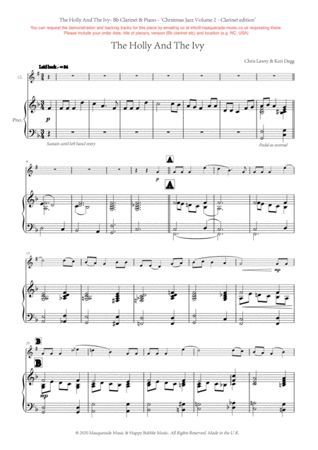 The Holly And The Ivy (shmooshy ballad) - Bb Clarinet and Piano by Chris Lawry and Keri Degg. Includ