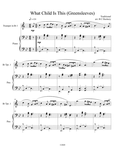 What Child Is This (Greensleeves) for solo trumpet with optional piano accompaniment (arr. B C Dockery)