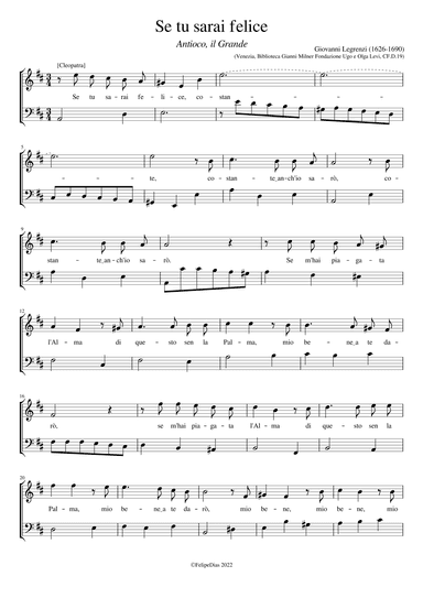 Se tu sarai felice (Cleopatra's aria from Antioco) (arr. Early Music Scores)
