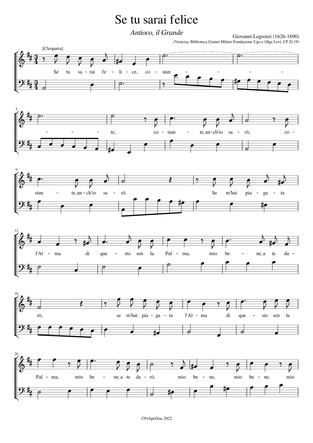Se tu sarai felice (Cleopatra's aria from Antioco) (arr. Early Music Scores)