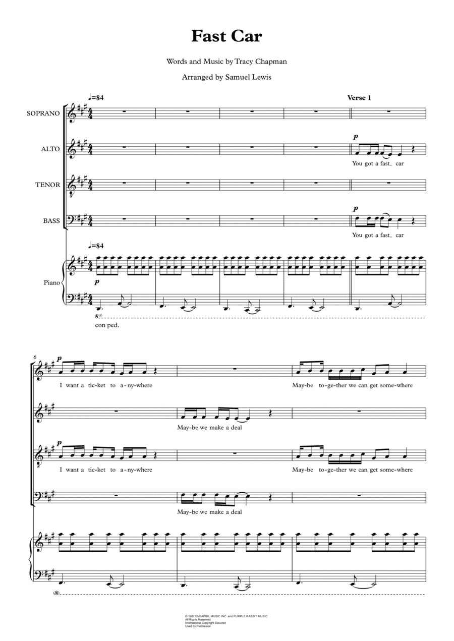 Fast Car (arr. Samuel Lewis)
