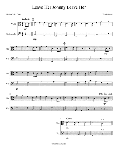 Leave Her Johnny Leave Her (Easy Viola Cello Duet) (arr. Christopher Bell)