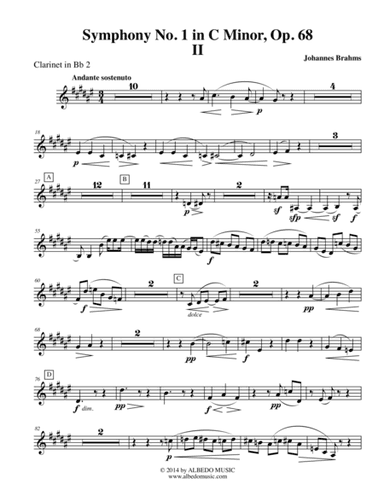 Brahms Symphony No. 1, Movement II - Clarinet in Bb 2 (Transposed Part), Op. 68 (arr. Doug Clyde)