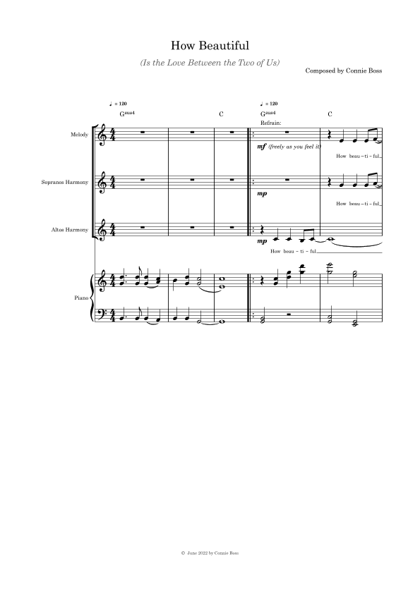 How Beautiful (Is the Love Between the Two of Us) - vocal trio and piano