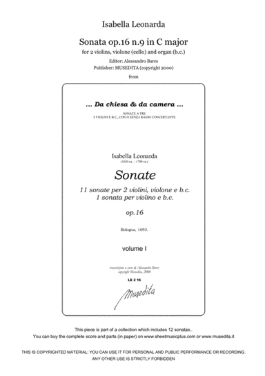 Isabella Leonarda, Sonata op.16 n.9 in C major (arr. Alessandro Bares)