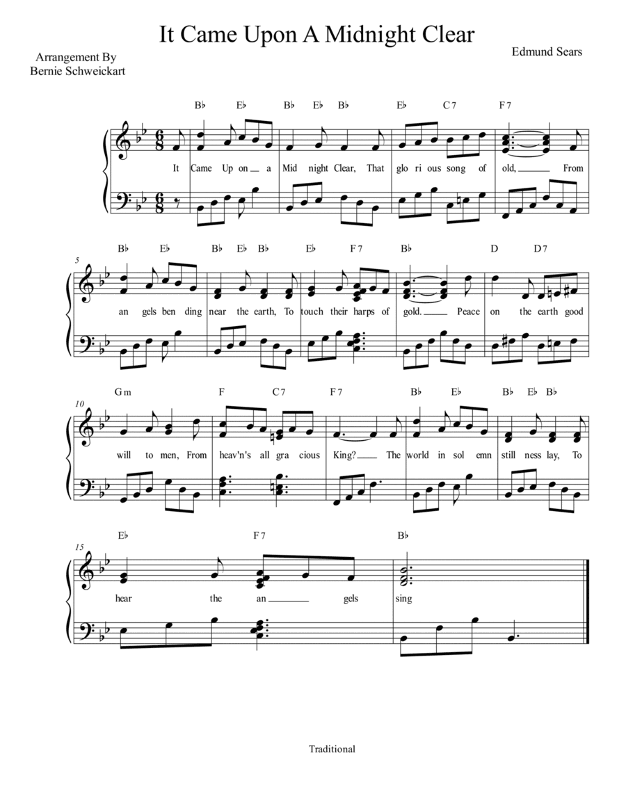 It Came Upon A Midnight Clear (Bb Major) (arr. Bernie Schweickart)