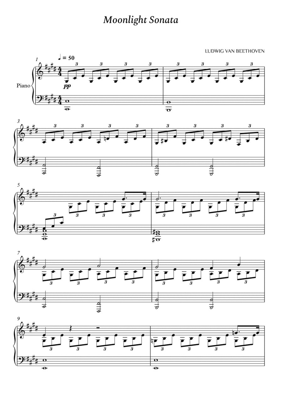 Beethoven - Moonlight Sonata - Easy Piano (arr. Cássio Silva Chaves)