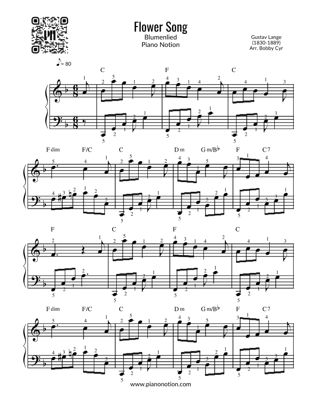 Blumenlied - Flower Song (Easy Piano) (arr. Bobby Cyr)