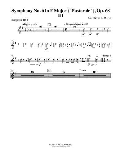 Beethoven Symphony No. 6, Pastorale, Movement III - Trumpet in Bb 1 (Transposed Part), Op. 68 (arr. Doug Clyde)