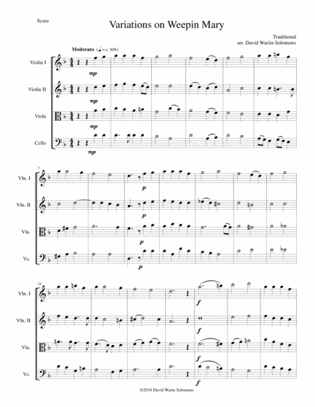 Variations on Weepin' Mary for string quartet (arr. David Warin Solomons)