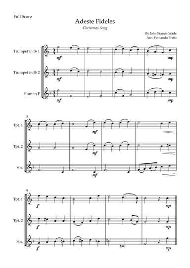 Adeste Fideles (Christmas Song) for Brass Trio (arr. Fernando Britto)