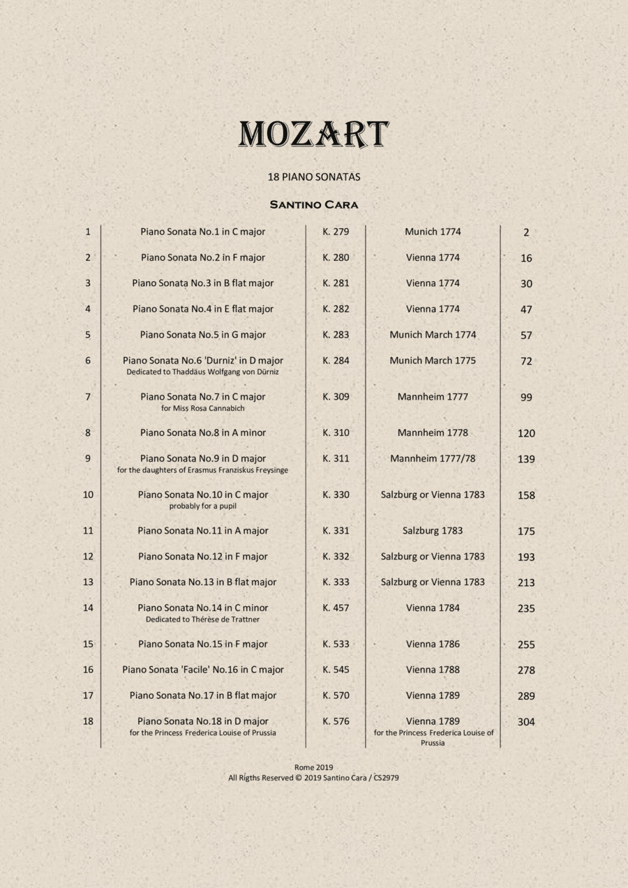 Mozart - 18 Piano Sonatas - Complete Scores (arr. Santino Cara)