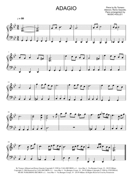 Adagio In Sol Minore (adagio In G Minor) (arr. Music-holley)