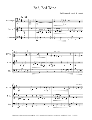 Red, Red Wine (arr. Jennifer Brummett)