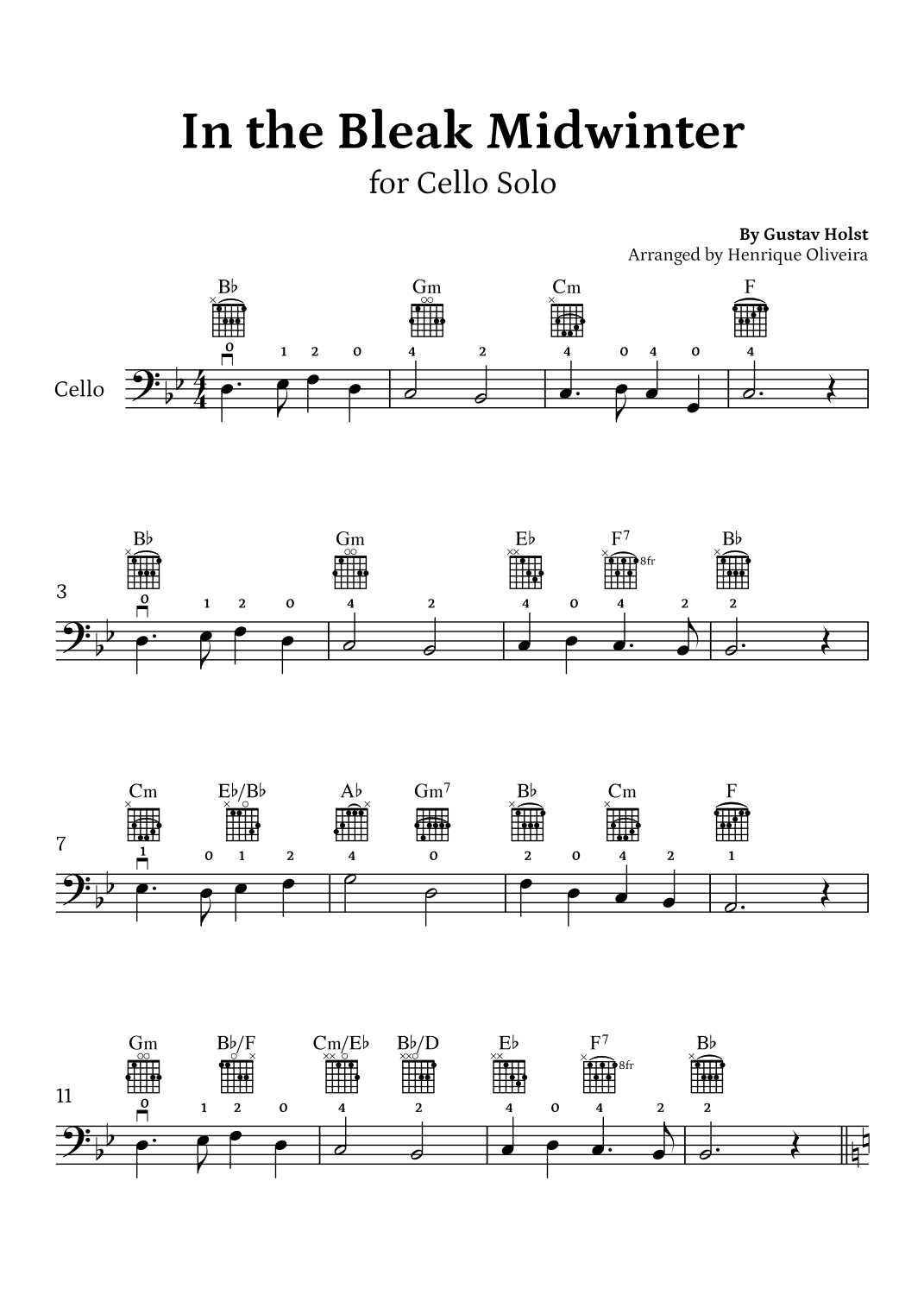 In the Bleak Midwinter (Cello Solo) - Beginner Level (arr. Henrique Oliveira)