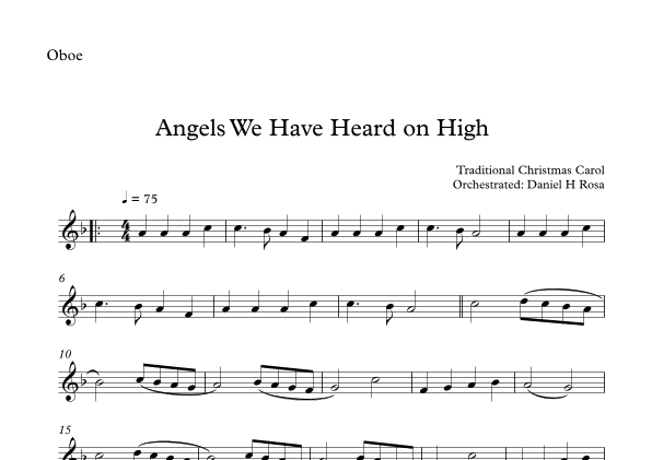 Angels We Have Heard on High  - Gloria in excelsi Deo - Easy Oboe (arr. Daniel H Rosa)