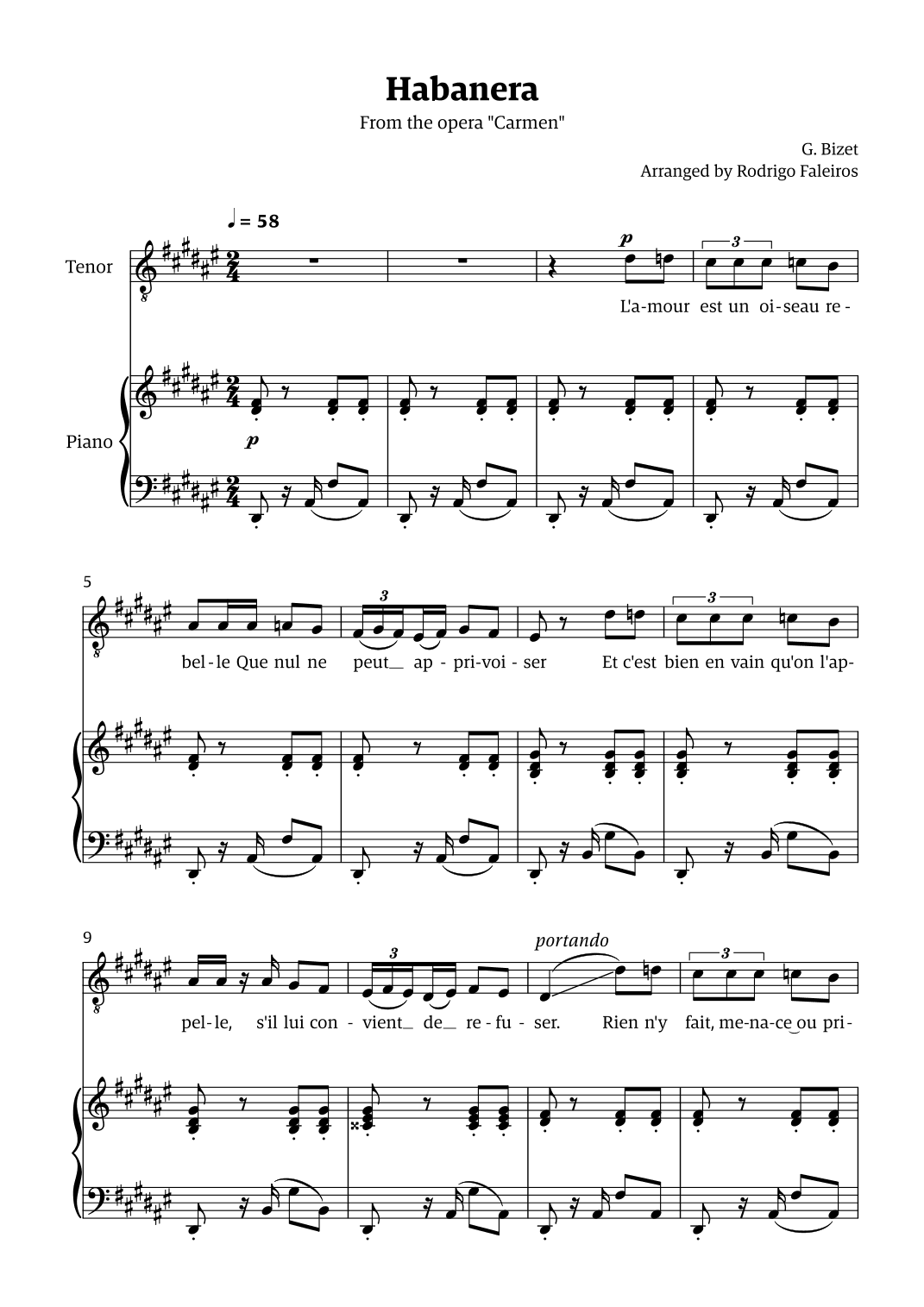 Habanera (for tenor - D# minor/ Eb major) (arr. Rodrigo Faleiros)