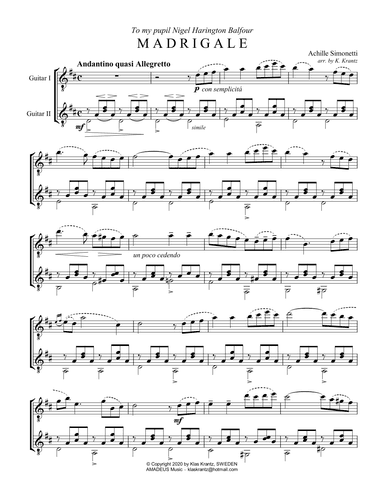 Madrigale for guitar duo (arr. K. Krantz)
