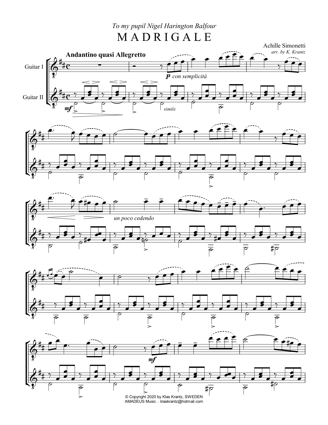 Madrigale for guitar duo (arr. K. Krantz)