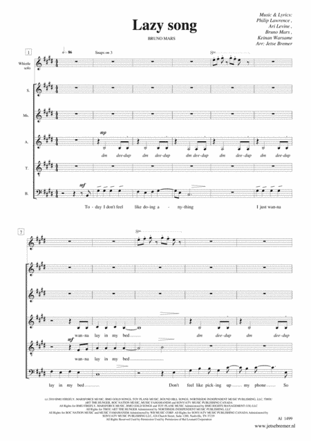 The Lazy Song (arr. Jetse Bremer)
