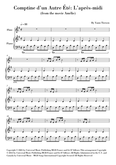 Comptine D'un Autre Été: L'après-midi (arr. Ahiva Editions)