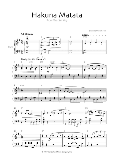 Hakuna Matata (arr. Robin Hood Editions)