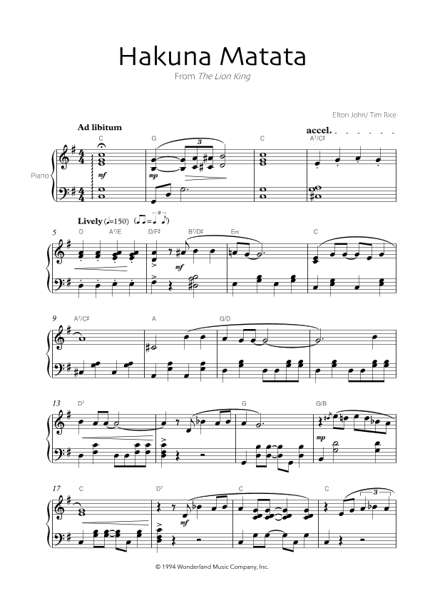 Hakuna Matata (arr. Robin Hood Editions)
