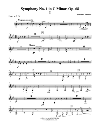 Brahms Symphony No. 1, Movement I - Horn in F 4 (Transposed Part), Op. 68 (arr. Doug Clyde)