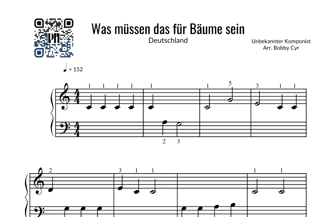 Was müssen das für Bäume sein - Kinderreime (leichtes Klavier) (arr. Bobby Cyr - Piano Notion)