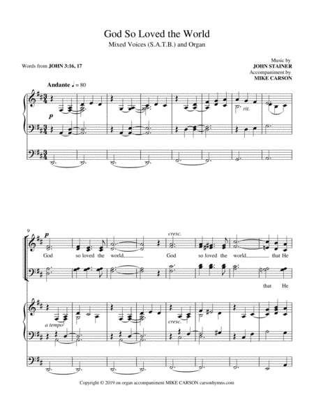 God So Loved the World (Stainer) SATB with ORGAN ACCOMPANIMENT (arr. Mike Carson)