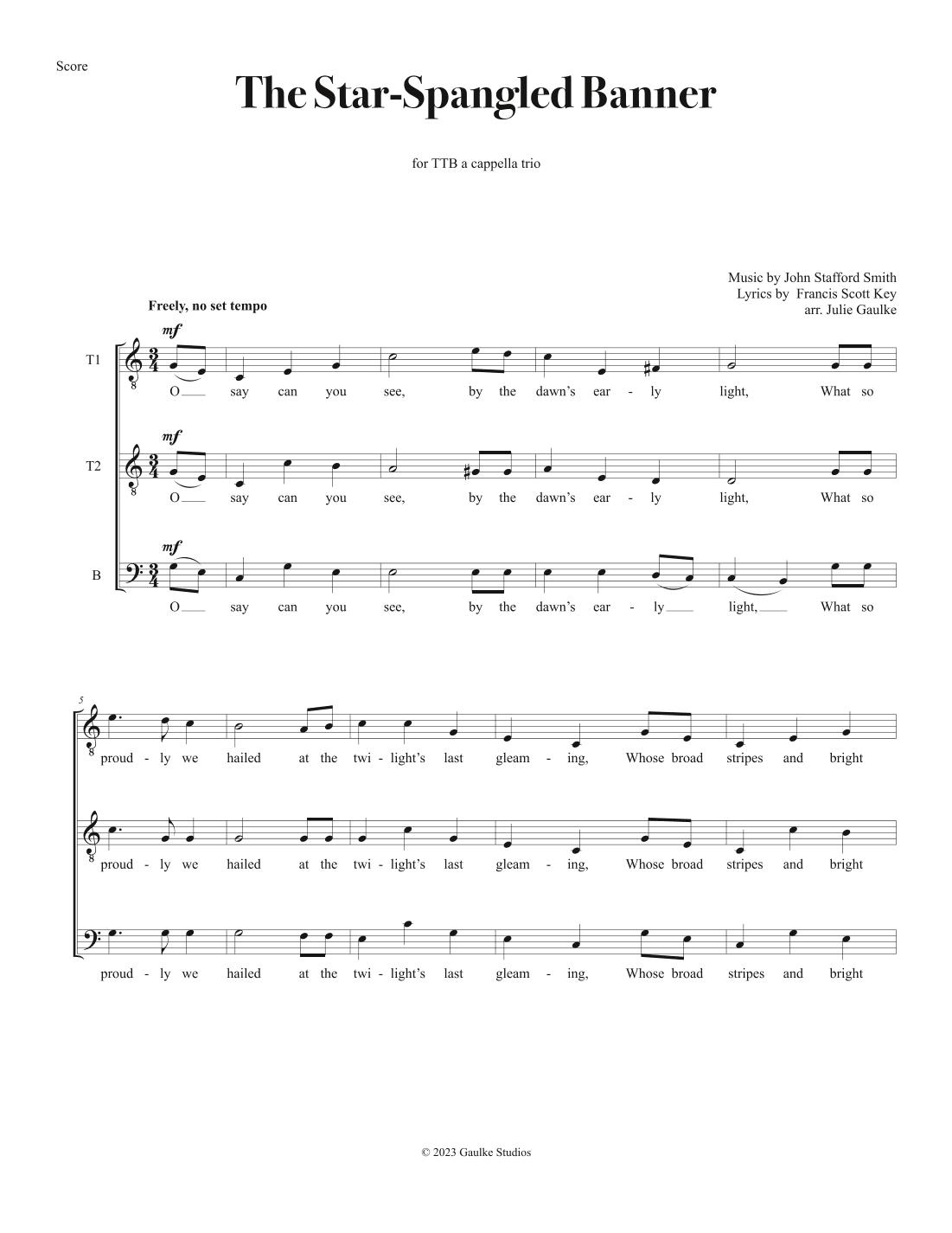 The Star-Spangled Banner for TTB a cappella (arr. Julie Gaulke)