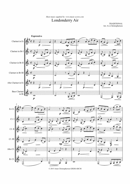 Londonderry Air - 6 Clarinets - lower (arr. Anne L Christopherson GRSM ARCM)