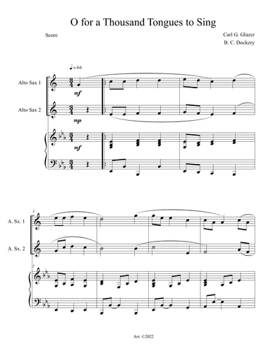 O for a Thousand Tongues to Sing (Alto Sax Duet with Piano Accompaniment) (arr. B. C. Dockery)