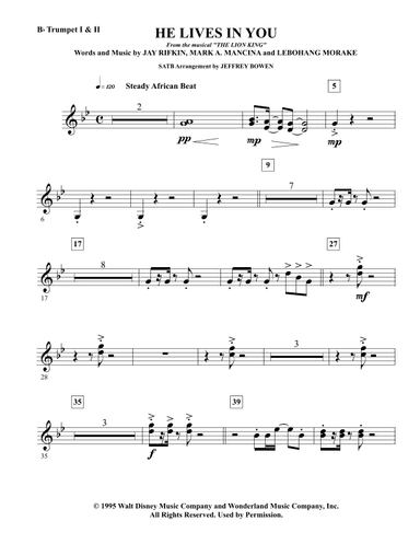 He Lives In You (arr. Jeffrey Bowen)