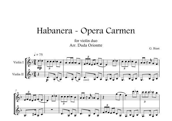 Carmen HABANERA - Bizet  ( Violin DUO) Student (arr. Duda Oriontte)