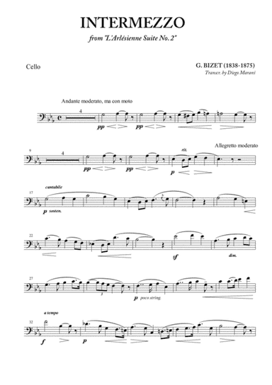 Intermezzo from "L'Arlesienne" for Cello and Piano (arr. Diego Marani)