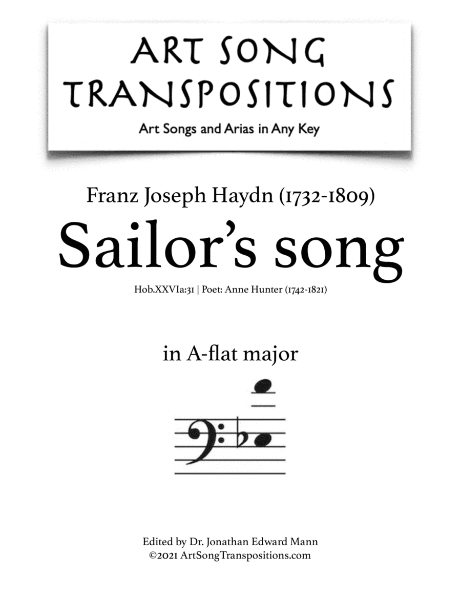 HAYDN: Sailor's Song (transposed to A-flat major, bass clef) (arr. ArtSongTranspositions.com)