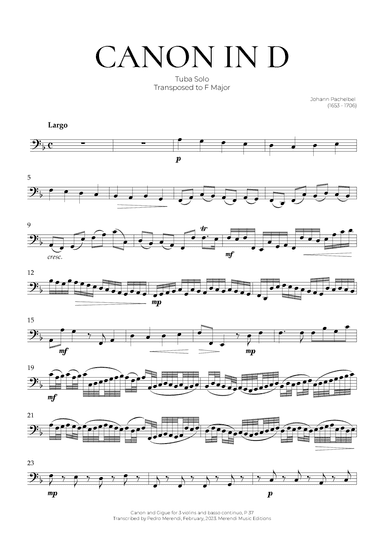 Canon in D (Tuba Solo) - Johann Pachelbel (arr. Pedro Merendi)
