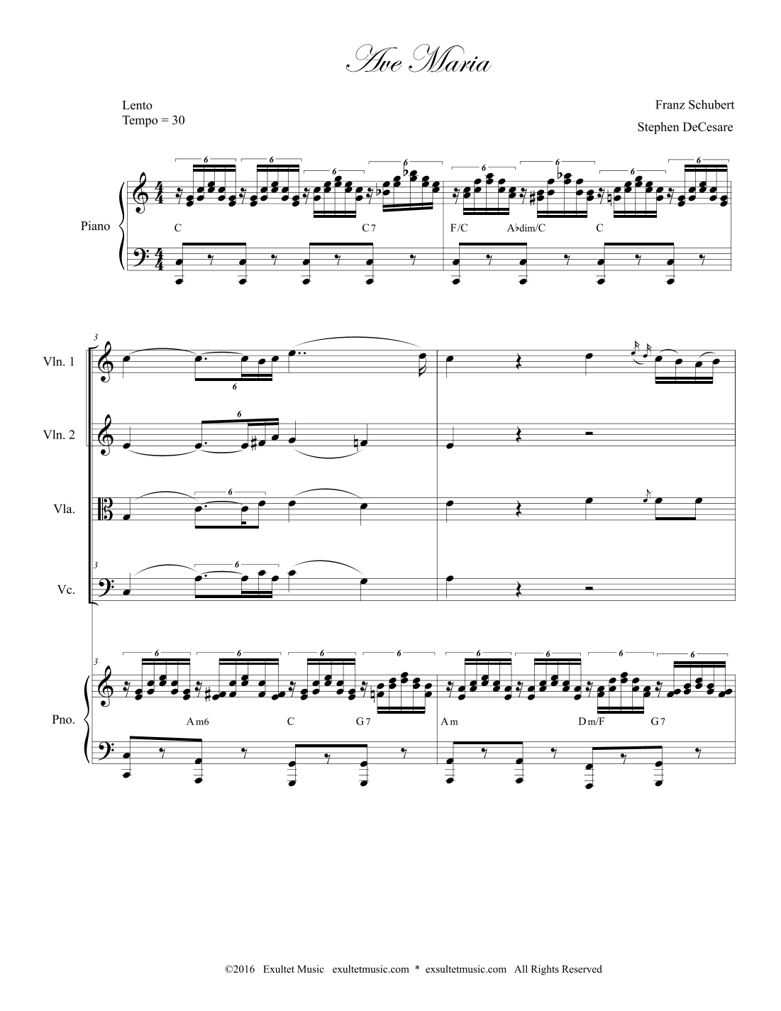 Ave Maria (String Quartet and Piano) (arr. Stephen DeCesare)