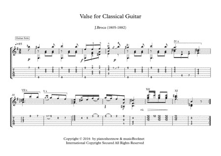 Valse for Classical Guitar solo (arr. PianoSheetNow)