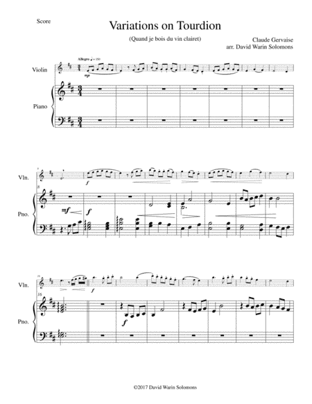 Tourdion (Quand je bois du vin clairet) for violin and piano (arr. David Warin Solomons)