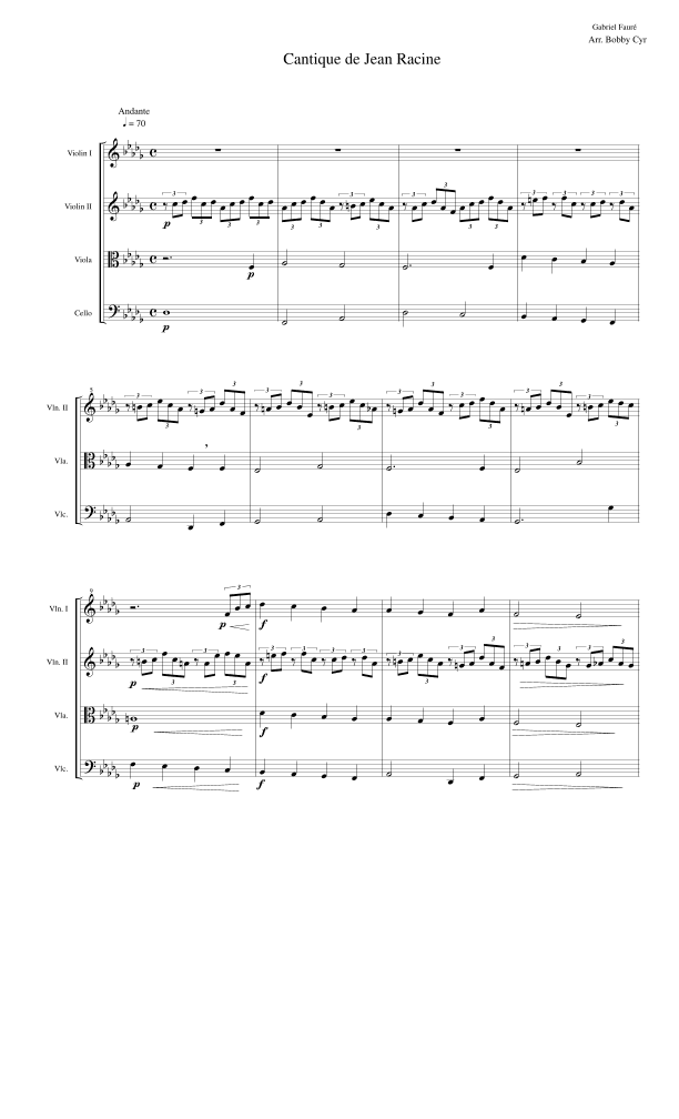 Cantique de Jean Racine (String Quartet) Scores & Parts (arr. Bobby Cyr)
