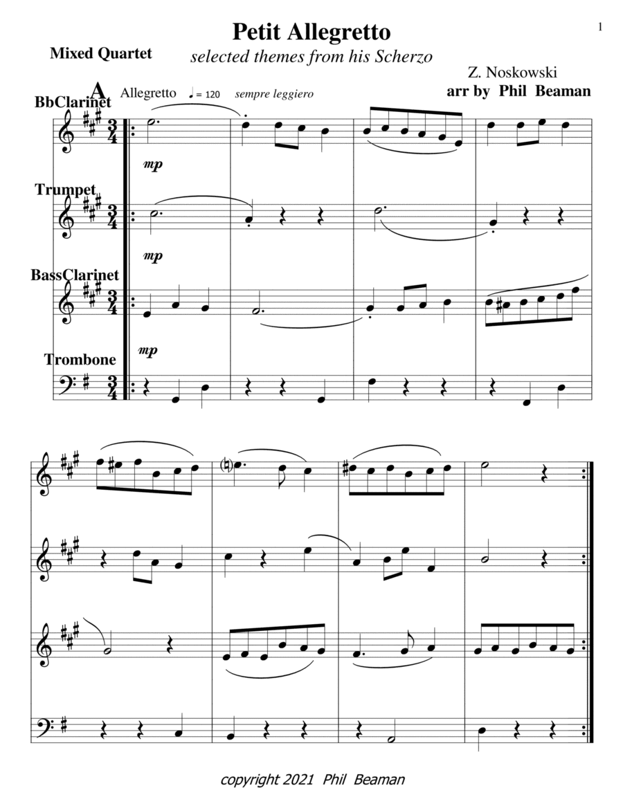 Petit Allegretto-Noskowski-Mixed Quartet 2-clarinet and brass (arr. Phil Beaman)