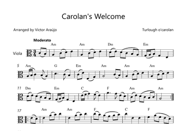 Carolan's Welcome - Lead Sheet for Viola with Chord Symbols (arr. Victor Araújo)