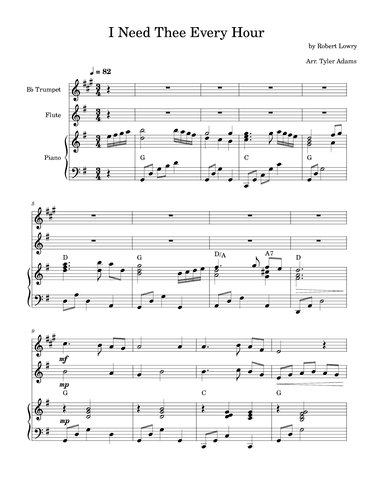 I Need Thee Every Hour (Trumpet and Flute Duet with Piano) (arr. Tyler Adams)